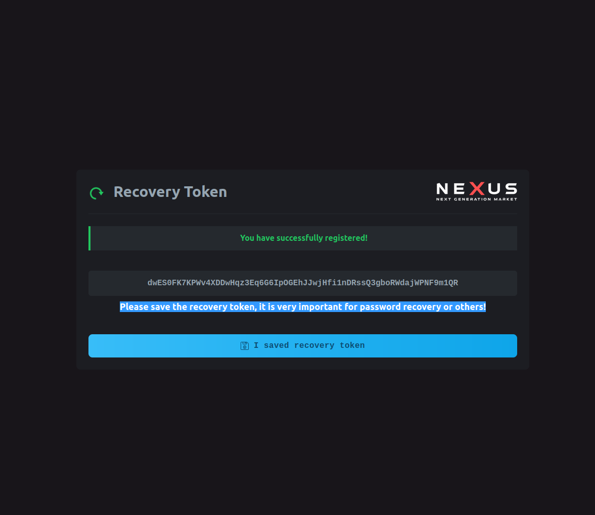 Secure recovery token visualization